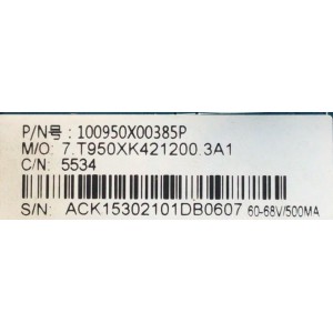 MAIN FUENTE ((COMBO)) PARA TV ATVIO / NUMERO DE PARTE CV950X-K42 / 7.T950XK421200.3A1 / 100950X00385P / CQC18134186438 / ACK1530210 / PANEL LS390JF2A04 / DISPLAY LC390TA2A /  MODELO ATV3916LED